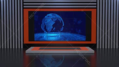 3D Virtual TV Studio News, Backdrop For TV Shows .TV On Wall.3D Virtual News Studio Background