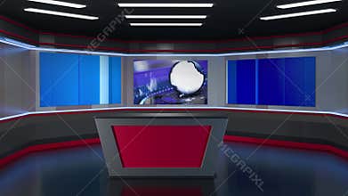 3D Virtual TV Studio News, Backdrop For TV Shows .TV On Wall.3D Virtual News Studio Background