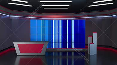 3D Virtual TV Studio News, Backdrop For TV Shows .TV On Wall.3D Virtual News Studio Background