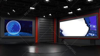 3D Virtual TV Studio News, Backdrop For TV Shows .TV On Wall.3D Virtual News Studio Background