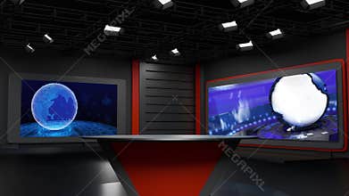 3D Virtual TV Studio News, Backdrop For TV Shows .TV On Wall.3D Virtual News Studio Background
