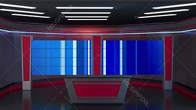 3D Virtual TV Studio News, Backdrop For TV Shows .TV On Wall.3D Virtual News Studio Background