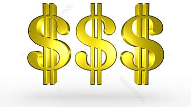 Three Golden Dollar Signs Bouncing