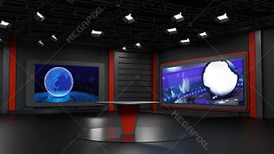 3D Virtual TV Studio News, Backdrop For TV Shows .TV On Wall.3D Virtual News Studio Background