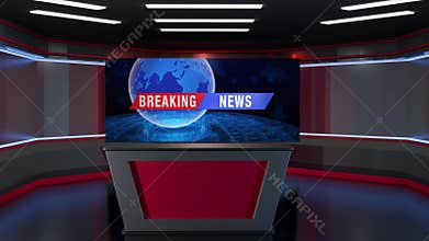 3D Virtual TV Studio News, Backdrop For TV Shows .TV On Wall.3D Virtual News Studio Background