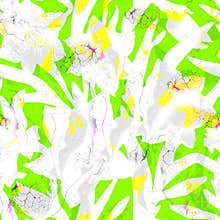 Light flowers seamless pattern with white silhouettes in acid colors.