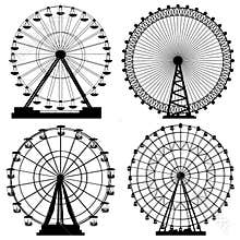 Set of silhouettes Ferris Wheel.