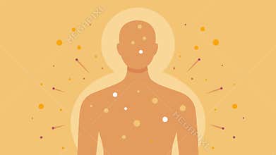 Sunkissed Glow A sunkissed silhouette of a person with shimmering skin surrounded by exosomes as little sparkles