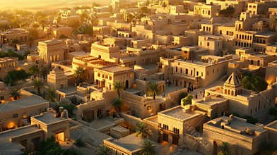 Golden Desert City at Sunset