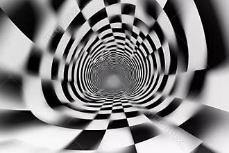 Swirling black and white checkered tunnel creates a mesmerizing optical illusion experience