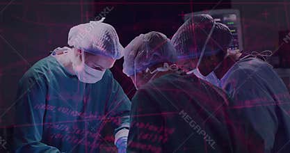 Performing operation, surgeons using digital data animation in hospital setting