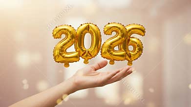 Holding Number Balloons Floating in Air Concept