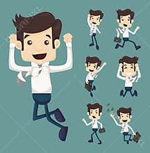 Set of businessman leaping characters poses