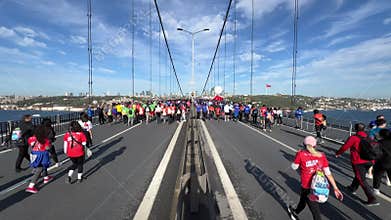 Athletes running in 45. Istanbul marathon which includes two continents in one race.