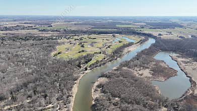 Aerial view of Kitchener, Ontario, reveling rivers and serene lakes weaving through the farmlands