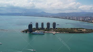 Hainan Sanya Bay urban architecture landscape. Luhuitou Park. Sanya bay. Excellent tourism destination for summer