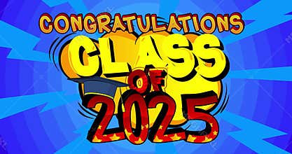 Class of 2025 greeting animation, comic book Graduation video. Retro comics pop art cartoon.