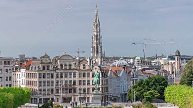 Aerial timelapse of Mont des Arts Garden in Brussels, Belgium.