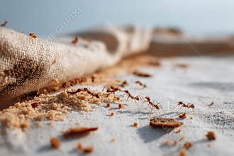 Trail of Ants on Picnic Cloth Gathering Food Crumbs During a Sunny Afternoon in the Park Generative AI