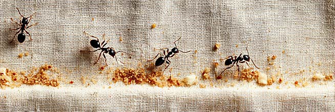 Trail of Ants Marching Across a Picnic Cloth Covered in Food Crumbs During a Sunny Outdoor Gathering Generative AI