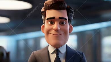 Smiling Cartoon Businessman Portrait 3D Render Animation Friendly Character