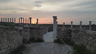 Laodicea ruins seen through ancient arch at sunset in Turkiye