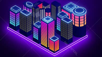 Futuristic neon Isometric City in 4K.