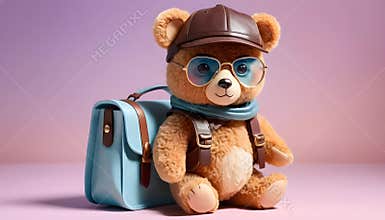 A bear-shaped toy character in aviator glasses