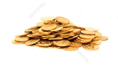 A pile of gold coins isolated on white background