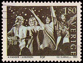 SWEDEN - CIRCA 1983: stamp printed by Sweden, shows ABBA Swedish pop group,