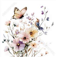 Png butterfly boho floral watercolor illustration