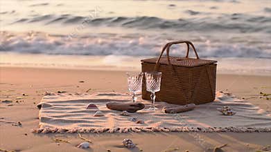 Serene Sunset Picnic — Coastal Minimalism at Golden Hour