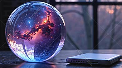 Cosmic nebula vortex inside axerophthol translucent sphere, Generative AI