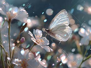 White butterfly on pink flower in a garden, dreamlike background, bokeh effects, shallow depth of field - AI-Generated