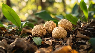 Rare White Truffles In Forest, Gourmet Delicacy. Hunting Season Concept. Expensive Mushrooms
