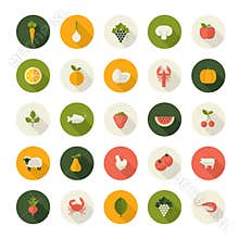 Set of flat design icons for food and drink