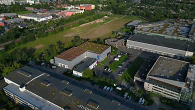 7.8.25 Berlin Ger, Adlershof big Tv studios. Magic aerial view flight drone