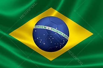 3D Rendering of Soccer Ball in the Heart of a Brazilian Flag