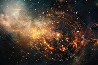 Abstract composition with zodiac circle in signs and symbols