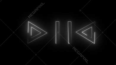 neon music player icons set, empty space, ultraviolet lights.