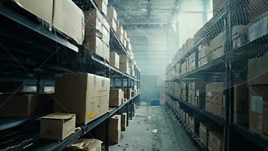 Abandoned warehouse of archival documents.