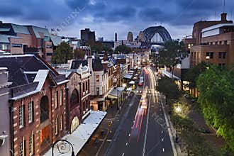 Sydney The Rocks bridge from Top sunset
