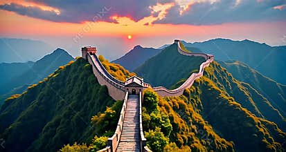 Aerial Majesty: Great Wall of China at Sunset