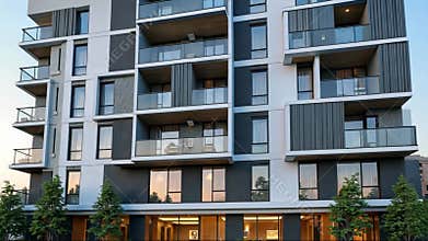 A contemporary condominium with floor-to-ceiling windows and a sleek building facade, appealing to those seeking modern
