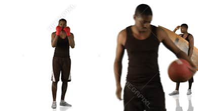 Animation of an ethnic boy doing different sports in high definition