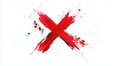 High-Quality Red X Cross Grungy On White Brush Design