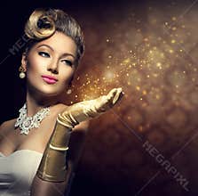 Retro woman with magic in her hand