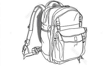 A backpack depicted in a continuous one-line drawing. Modern hand-drawn camping backpack silhouette clipart, isolated on