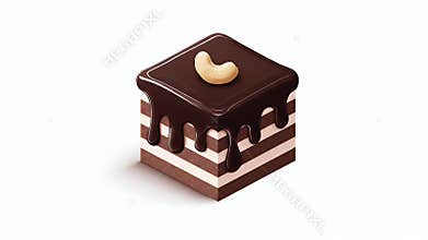 Delicious Chocolate Cashew Cake, Square Slice, Sweet Dessert