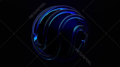 Seamless loop animation of realistic 3D sphere with morphing blue liquid glass and dark orb core